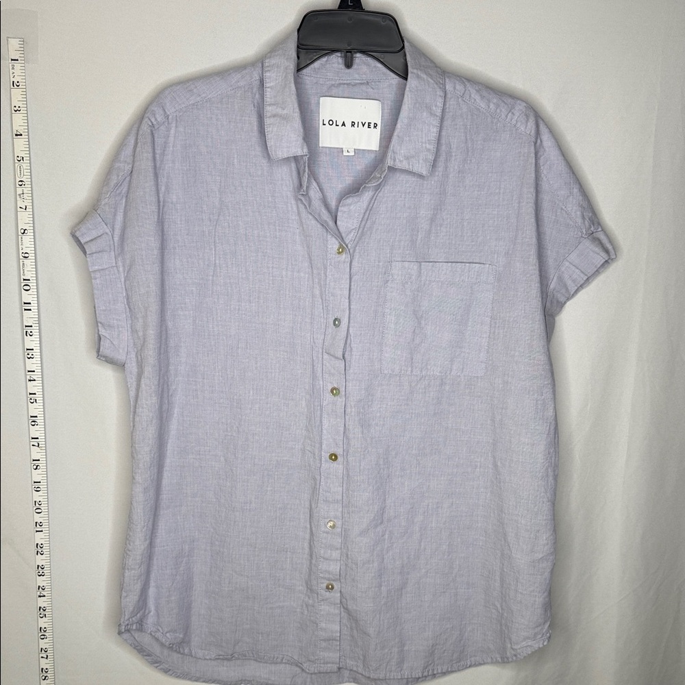 Lola River Women's Light Gray Button Down Shirt 100% Cotton